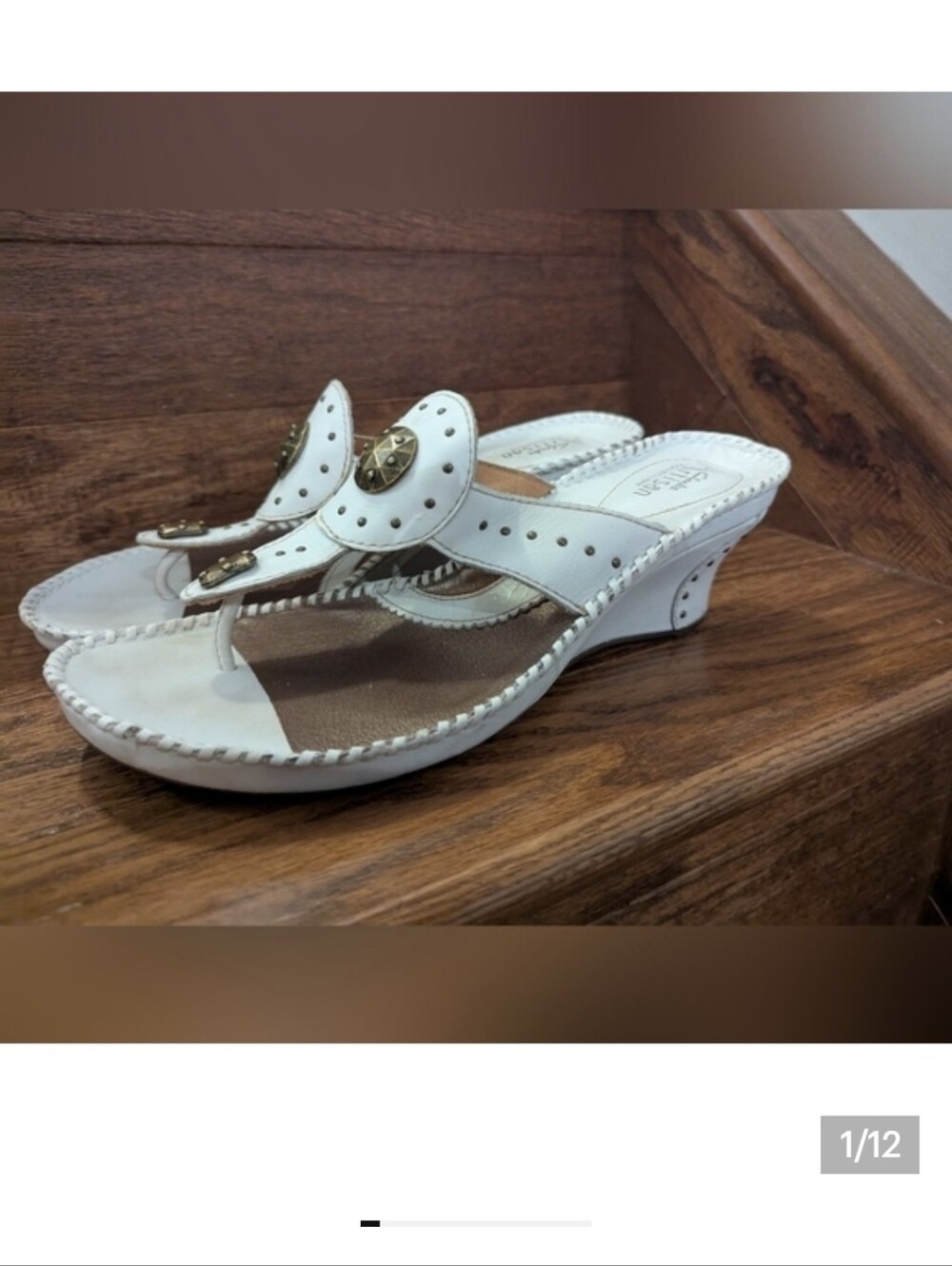Clarks Shingo Leather Wedge Sandal white, Size 9 Worn Once